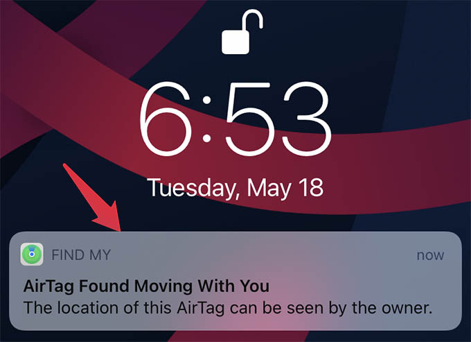 AirTag Found Moving with You Notification on iPhone