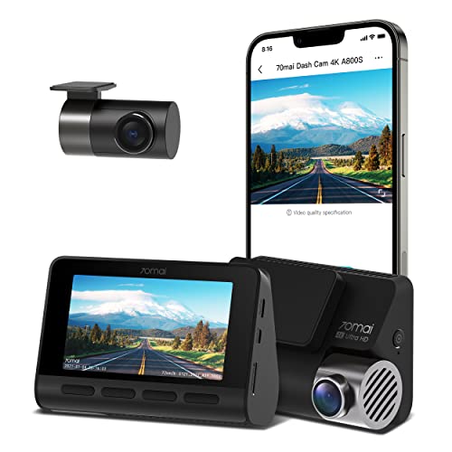 70mai True 4K Dash Cam A800S with Sony IMX415, Front and Rear, Built in GPS, Super Night...