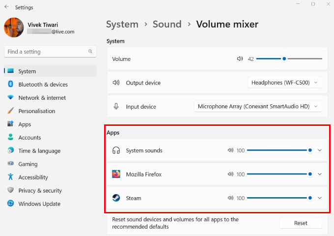 Change Individual App Volume on Windows 11