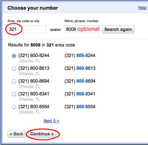GVoice Number Select